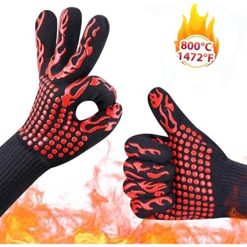 1 Pair Barbecue Gloves High Temperature 800 ℃ Outdoor BBQ Gloves Silicone Insulation Anti Scald Microwave Oven Gloves