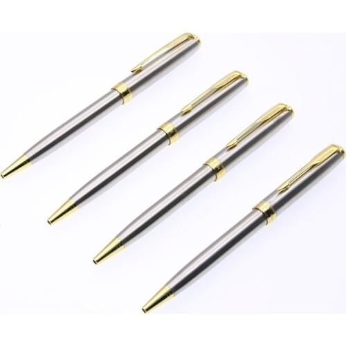1 Pieces / Batch Of New Stainless Steel Rods Rotating Metal Ballpoint Pen Business All-steel Gold Folder Gift Stationery