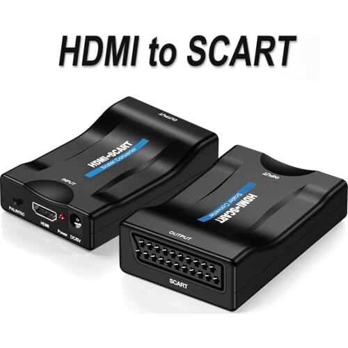 1080P HDMI to SCART Video Audio Upscale Converter AV Signal Adapter HD Receiver with USB Cable for Smartphone HD TV DVD