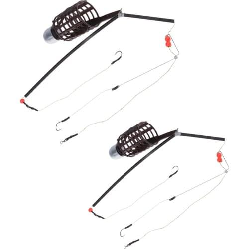 2pcs Fishing Feeder Basket Holder Fishing Bait Cage w/ Line 9# Hooks 30g/40g