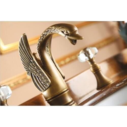 Free shipping Antique 3 PIECES ROMAN SWAN SINK FAUCET BATHROOM FAUCET LAVATORY BASIN MIXER TAP