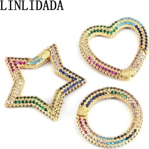 5Pcs Rainbow CZ DIY Pendant Oval Carabiner Heart Star Spring Clasps Jewelry Making Supplies