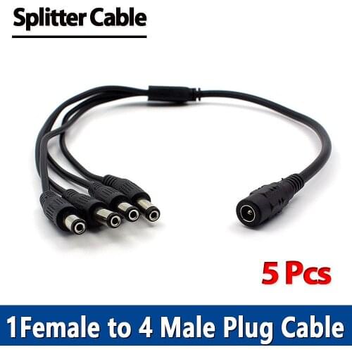 5pcs DC power 1 female to 4 male connector splitter cable wire 5.5mm/2.1mm for LED and CCTV camera power adaptor Free shipping