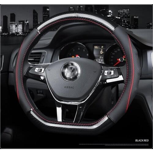 Car Black Carbon Fiber Leather Steering Wheel Cover For Volkswagen VW Atlas Teramont Cross Golf wagon AllTrack Touran Sharan