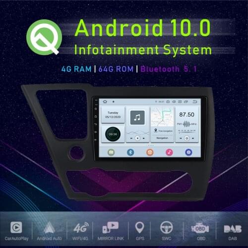 JSTMAX 10.2" Android 10.0 Car GPS Player For Honda Civic US Version 2013-2014-2015 GPS Car Auto Stereo Multimedia Player