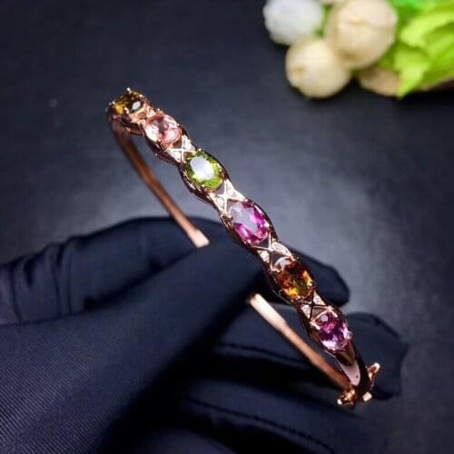 Natural tourmaline bracelet, multi-color matching, fashion, 925 silver novel design, womens favorite jewelry