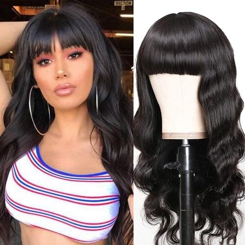 Brazilian Body Wave Virgin Hair Wigs With Bangs 100% Human Hair Capless Wigs with Full Bangs Machine Made Wigs Human Hair