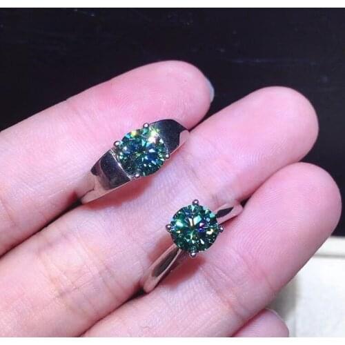 Passed Diamond Test Blue-green Moissanite Couples Diamond Ring 925 Sterling Silve Luxury Jewelry for Engagement Couple Ring Gift