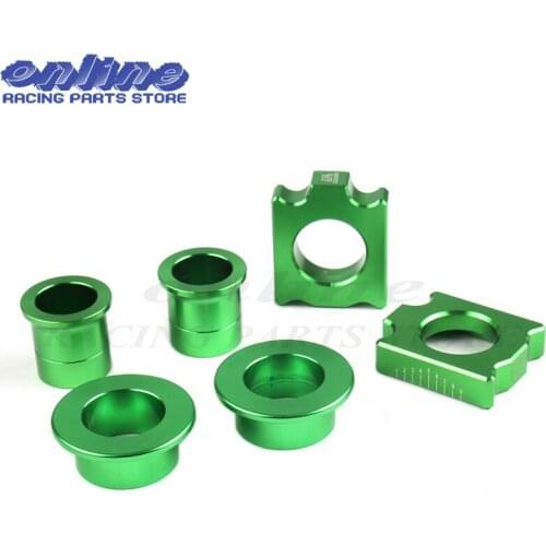 CNC Front Rear Billet Wheel Hub Spacers Chain Adjuster Axle Block for KX125 KX250 KXF250 KXF450 Motorcycle Motorcross Dirt Bike