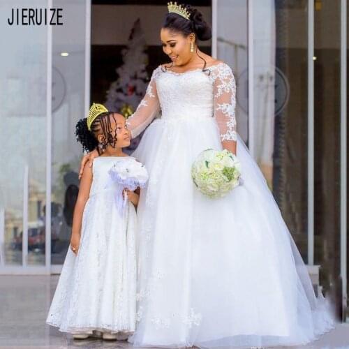 JIERUIZE Elegant Plus Size Wedding Dresses 3/4 Sleeves Lace Appliques Beaded Wedding Gowns Lace Up Back Vestido De Noiva