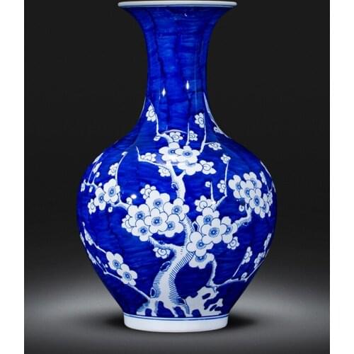 Jingdezhen porcelain vase flower arrangement antique blue and white porcelain hand painted ice plum Chinese style living room