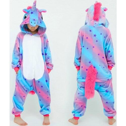 Unicorn Flannel Children Cartoon Pajamas Sets Winter Hooded Animal Stitch Kids Pajamas For Boys Girls Sleepwear Onesies Homewear