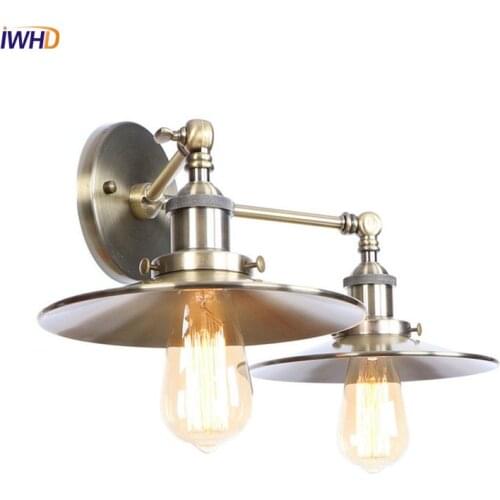 IWHD 2 Heads Brass Retro LED Wall Light Fixures Bedroom Living Room Industrial Vintage Edison Wall Sconce Lampara Pared