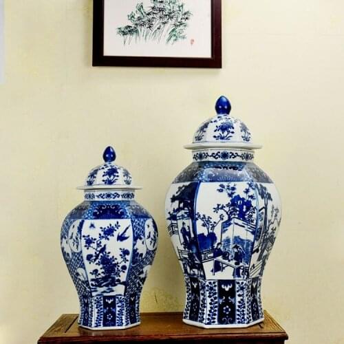 Chinese Antique Style Blue And White Ceramic Porcelain Vase Storage Jar For Home ornaments