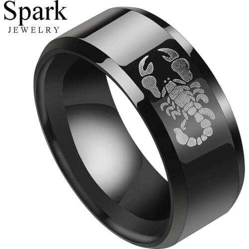 High Quality 8mm Size 7-13 Stainless Steel Scorpion Rings For Men Punk Black Finger Rings Gothic Polished Wedding Band