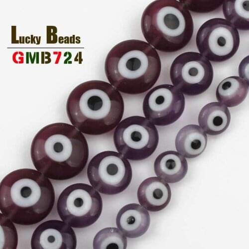 Round Evil Eye Lampwork Glazed Glass Beads Purple Flat Beads For Jewelry Making DIY Bracelet Ear Studs Accessories 15'' 6/8/10mm