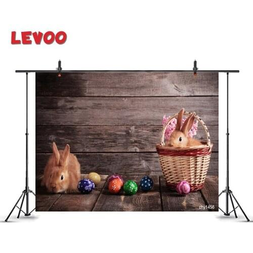 LEVOO Photo Backdrop Rabbits Colorful Easter Eggs Wooden Plank Background Photography Photophone Photo Studio Shoot Props Vinyl
