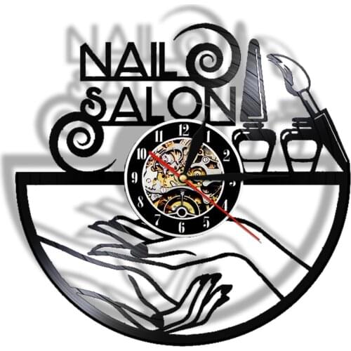 Nail Salon Wall Clock Beauty Salon Decor Furniture Vinyl Record Wall Clock Nail design Wall Hanging Decorative Gift For Girls