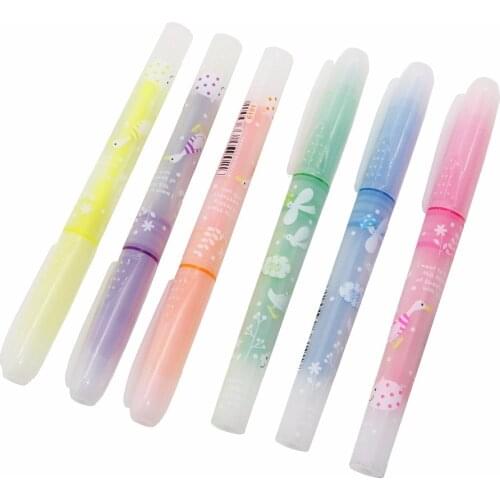 6 Pcs Novelty Scent 6 Colors Highlighter Marker Pen Marker School Supplies Highlighter Marker Material Escolar Scribble Pen