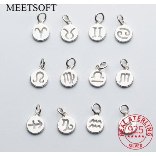MEETSOFT 925Silver 12 Constellation Brand Charm Hollow Sculpture DIY Necklace Accessory Handmade Bracelet Jewelry Making Finding