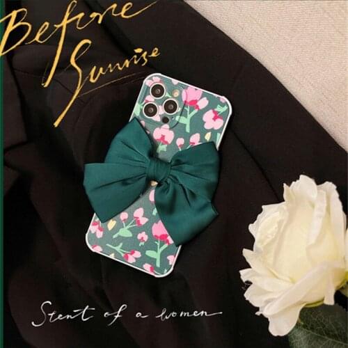 Retro Sweet rose girls green Bow tie Japanese Phone Case For iPhone 11 12 Pro Max Xs Max XR XS 7 8 Plus X 7Plus case Cute Cover