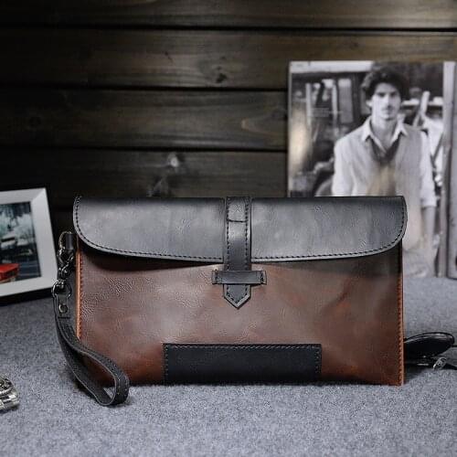 Panelled Clutch Men Retro Style Mens Handbag High Quality PU Fashion Hand Wallet for Cell Phone Envelope Passcard Holder 2021