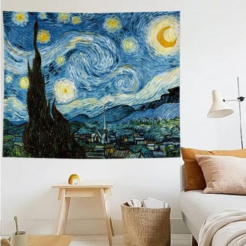 Aesthetic Art Tapestry Wall Hanging Oil Painting Living Room Bed Room Background Decoration Sunflower Moon Night Scence Tapiz