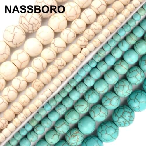 Natural White and Sky Blue Howlite Dyed Stone Beads For Bracelet Necklace DIY Jewelry Making 4MM 6MM 8MM 10MM 12MM