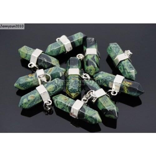 Natural Rhyolite Gems Stones Horizontal Hexagonal Pointed Reiki Chakra Pendant Beads Necklace Jewelry 10Pcs/Pack