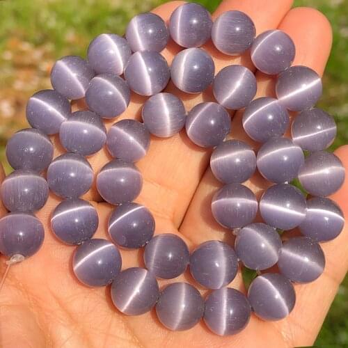 Natural Stone Purple lilac Cat Eye Opal Glass Loose Spacer Moonstone Beads For Jewelry Making DIY Bracelet Findings 4/6/8/10MM