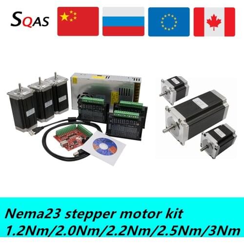 Nema23 stepper motor KIT 3 pcs 1.2Nm/2.0Nm/2.5Nm/3Nm DC motor+DM556/TB6600/DM542 motor driver+ power supply+MACH3 board for CNC