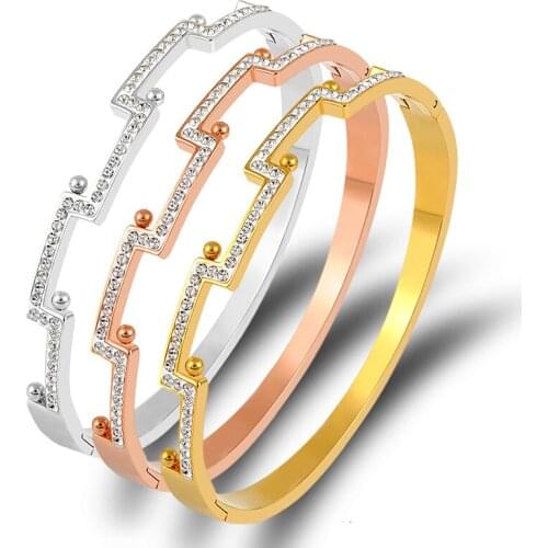 New Model Geometry Bracelet For Women Jewelry Titanium Steel Full Crystals Bracelets Wedding Party Engagement Bangles With Stone
