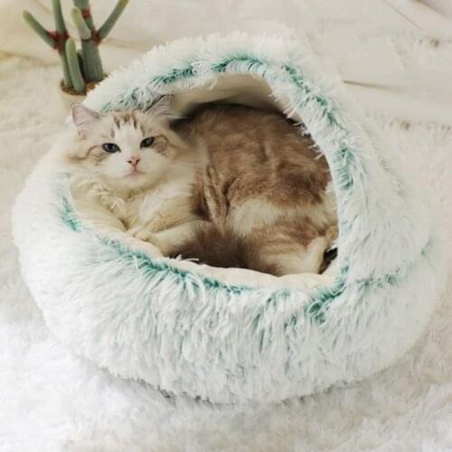 The New Pet Dog Cat Crystal Velvet Warm Round Plush Bed Semi-Enclosed Comfortable And Breathable Deep Sleep Cat Litter
