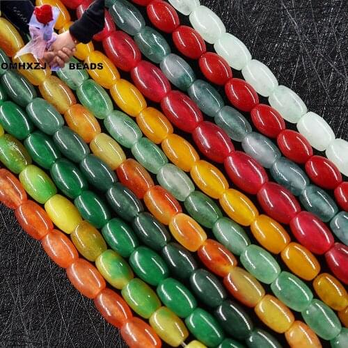 OMH Z40 6X9mm Natural Jade Polished Jewelry DIY Making Bracelet Decorated Semi-finished Loose Quartzite Jade Rice Spacer Beads