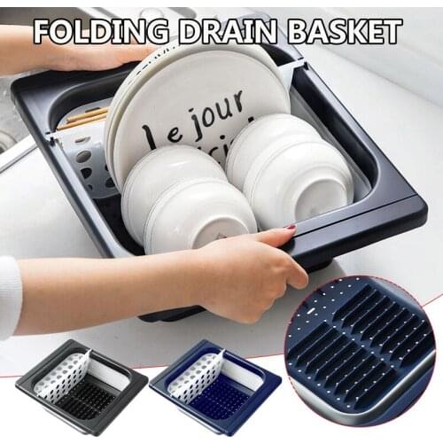 Practical Folding Dishes Filter Basket Storage Box Drainer Bowl Tableware Plate Adjustable Tableware Drain Rack