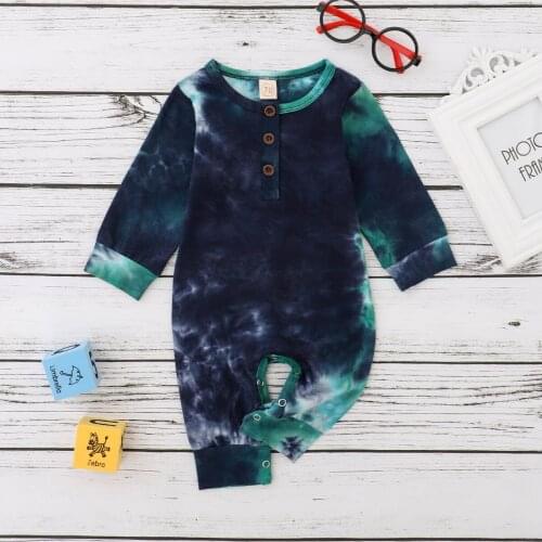 Pudcoco Baby Boy Girl Button Rompers Long Sleeve Tie Dye Print One Piece Jumpsuit Autumn Spring Warm Cozy Soft Clothes 0-18M