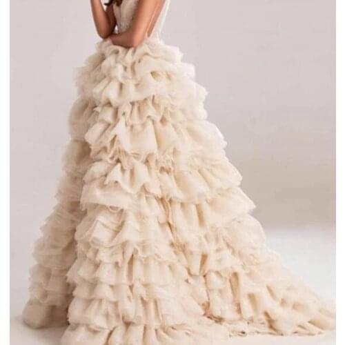 Fluffy Tulle A-line Bride Skirts Ruffles Tiered Tulle Long Skirt To Party Ivory Lush Skirt Wedding Beige Vestidos Da Donna