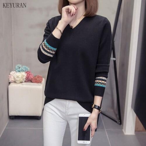 Plus Size Women Sweaters 2021 Autumn Winter V-Neck Loose Knit Tops Women Pullover Knitted Sweater Jumper Soft Warm Pull Femme