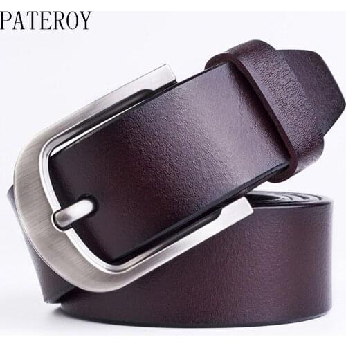 [PATEROY] Belt Designer Belts Men High Quality Designer Belts Men Cowboy Fashion Luxury Cinturon Solid Cowskin Brown Pin Buckle