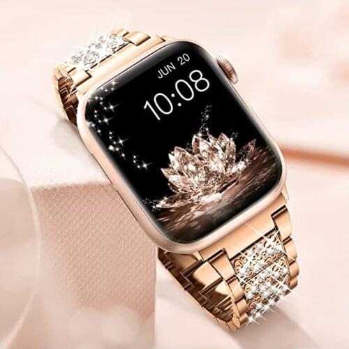 For apple watch 40mm 44mm band se 6 5 4 3 38mm 42mm women bling strap for iwatch diamond Rhinestone Stainless Steel bracelet