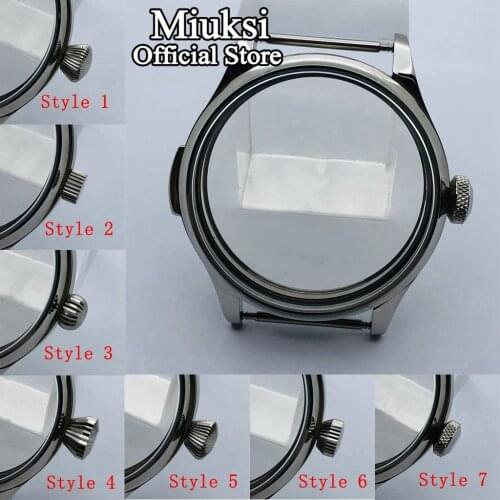 Miuksi 44mm silver watch case fit ETA 6497 6498 Seagull ST3600 ST3620 ST36 series movement
