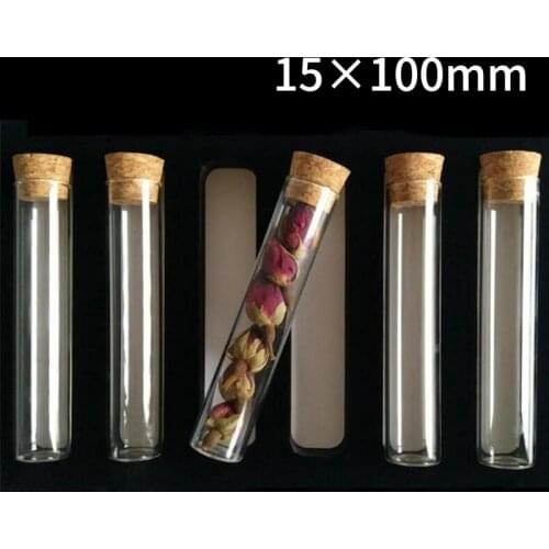 24pcs/lot 15x100mm Flat Bottom Glass Test Tube With Cork Stoppers For Kinds Of TESTS