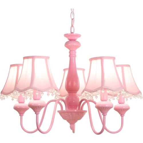 Nordic Pink Pastoral Fabric Chandeliers Lights Princess Bedroom Living Room Lamps Children Room Crystal Hanging Lights Fixtures
