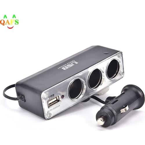 Universal 3 Way Multi Socket Car Cigarette Lighter Splitter USB Plug Charger DC 12V/24V Adapter with USB Port 11.5x 4.55x3.5cm