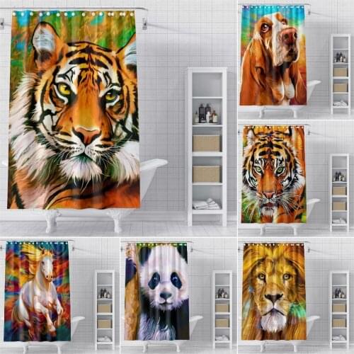 3D Animal Pattern Shower Curtains For Bathroom Watercolor Print Bathroom Curtain Waterproof Mildew Proof Fabric Shower Curtain