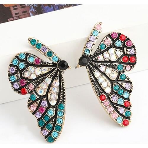 ZHINI Female Hyperbole Stud Earrings Trendy Butterfly Wing Statement Earring Color Crystal Earrings for Women Wedding Jewelry