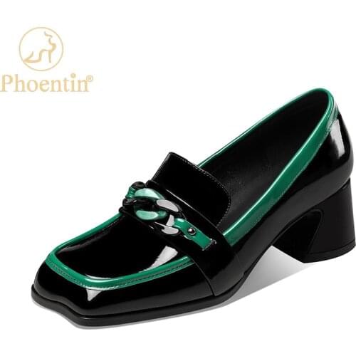 Phoentin Autumn new Patent Leather High Heels pumps 2021 womens Fashion Slip On mix color chain mules shoes Plus Size 43 FT1660