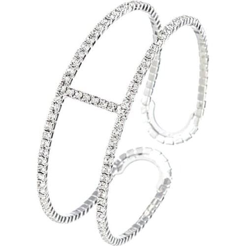 YFJEWE 2 Rows Elegant Clear Rhinestone Bangle Bracelet Crystal Bangles Wedding Bridal Jewelry Accessories For Women B272