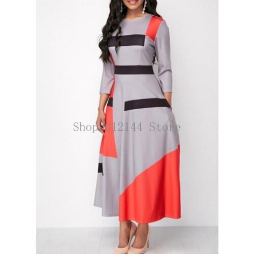 Summer Autumn Dress Women 2020Casual Plus Size Slim Striped Ball Gown Maxi Dresses Elegant Sexy Patchwork Long Party Dress 5XL