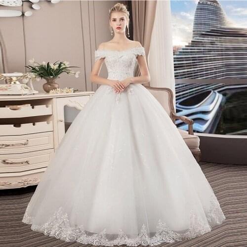 New Boat neck Princess Wedding Dress 2019 High quality woman dress Lace Appliques Celebrity Ball Gown vestido De Noiva